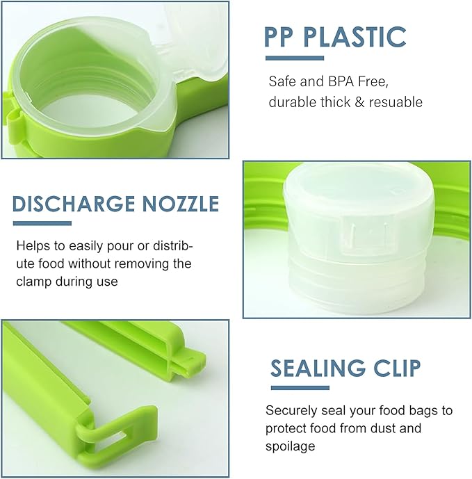 Silicone Food Storage Bags & Bag Clips with Pour Spout - Pack of 6 - Reusable, BPA-Free, Leak Proof Zip Bags – Freezer, Microwave & Dishwasher Safe – Airtight Food Storage & Sealing Clips for Snacks