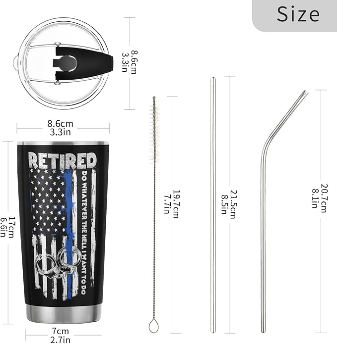 Retired Police Officer Tumbler - The Legend Has Retired American Flag Blue Line Retirement Gift for Men Dad - Stainless Steel Travel Mug 20oz