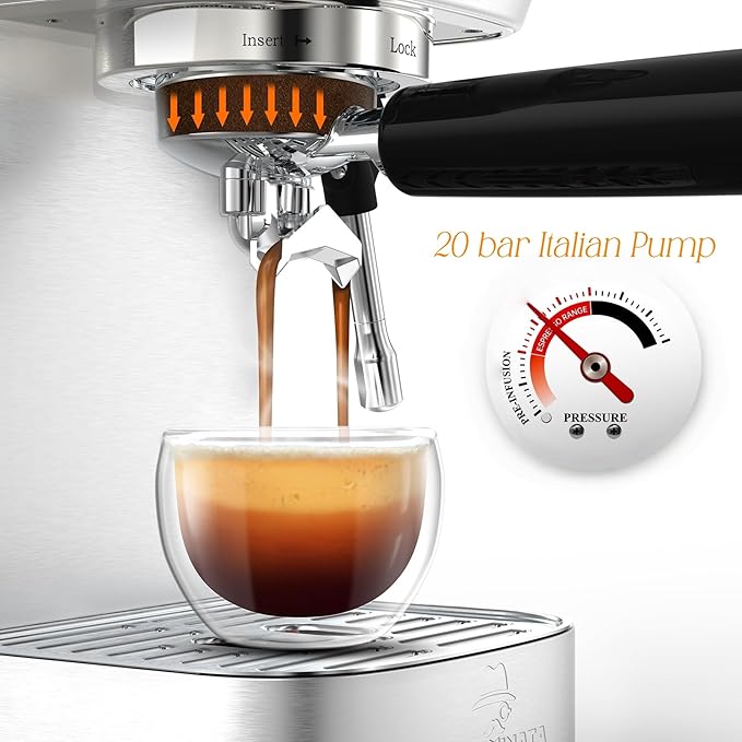 Espresso Machine 20 Bar, Espresso Coffee Maker with Professional Milk Frother Steam Wand for Cappuccino & Latte, 49oz Removable Water Tank for Home, Stainless Steel