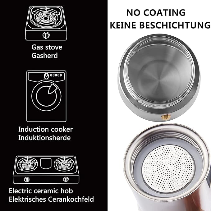 Sivaphe4 cups Stainless Steel Stovetop Espresso Coffee Maker | Induction Support 10 oz Intalian Moka Pot | Durable Cuban Coffee Maker 200ml(1 Cup=50ml)