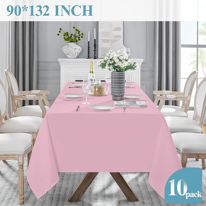 VidaFete Tablecloth 10 Pack 90 * 132inch Rectangle Table Cloth Polyester, Stain Wrinkle Resistant Polyester Dining Table Cover for Kitchen Dinning Party Wedding Rectangular Buffet Decoration(Pink)