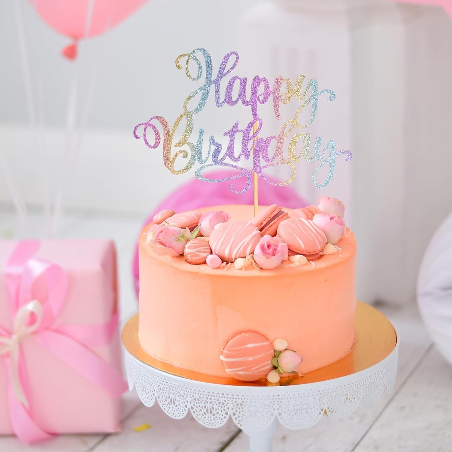 Happy Birthday Cake Toppers 9 Inch Glitter Happy Birthday Cake Pick for Birthday Anniversary Theme Party Cake Decorations Supplies - Colorful