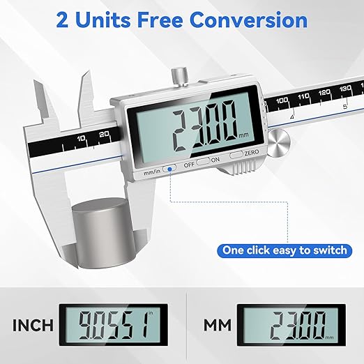 Housolution Digital Caliper, 12Inch Caliper Measuring Tool with Large LCD Screen, Inch/MM Switch, 4 Measuring Ways, Stainless Steel Micrometer Vernier Caliper with Splashproof Screen for Woodworkers