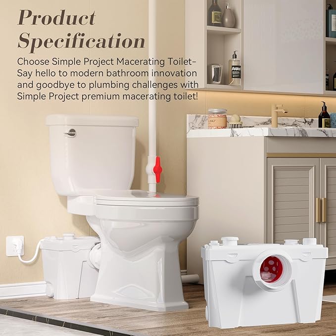 500Watt Upflush Toilet with Bidet Sprayer- Macerating Toilet withToilet Bowl,Toilet Tank and Macerator Pump with 4 Water Inltes for Kitchen Sink, Bathroom, Laundry