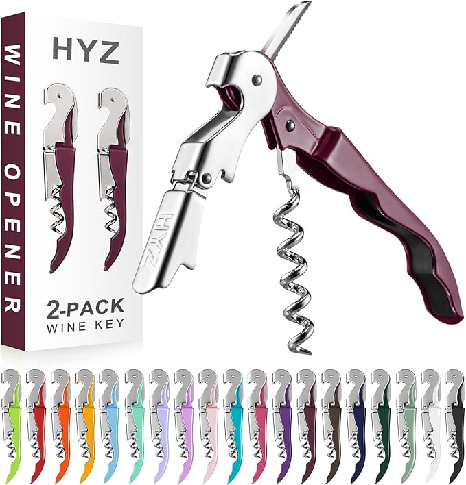 HYZ 2-Pack Wine Opener Waiter Corkscrew, Professional Wine Key for Servers, Bartender with Foil Cutter, Manual Wine Bottle Opener Double Hinged (Burgundy)