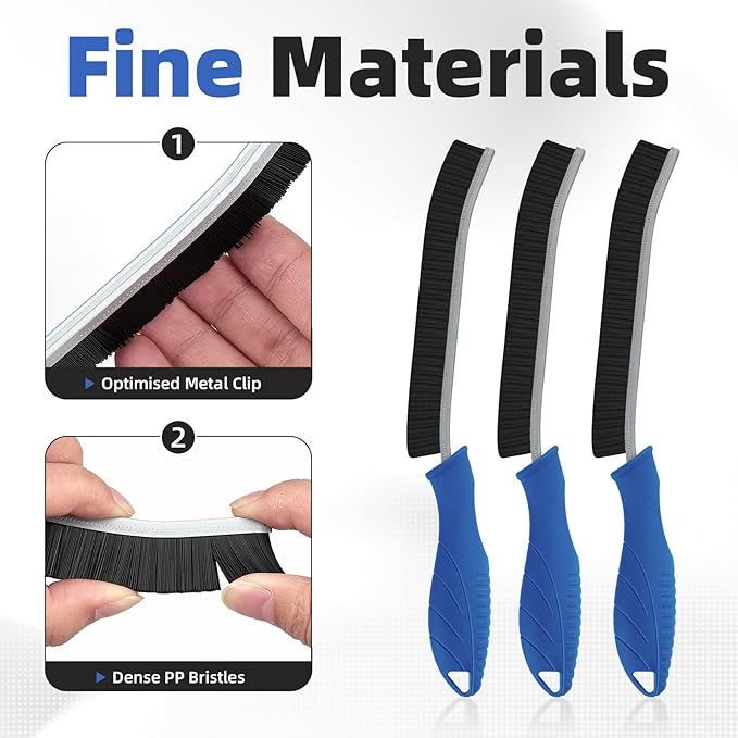 Hard Bristle Crevice Cleaning Brush - Cleaning Supplies - Grout Cleaning Brushes for Household Use - Crevice Cleaning Tool for Bathroom, Home and Kitchen (3, Blue)