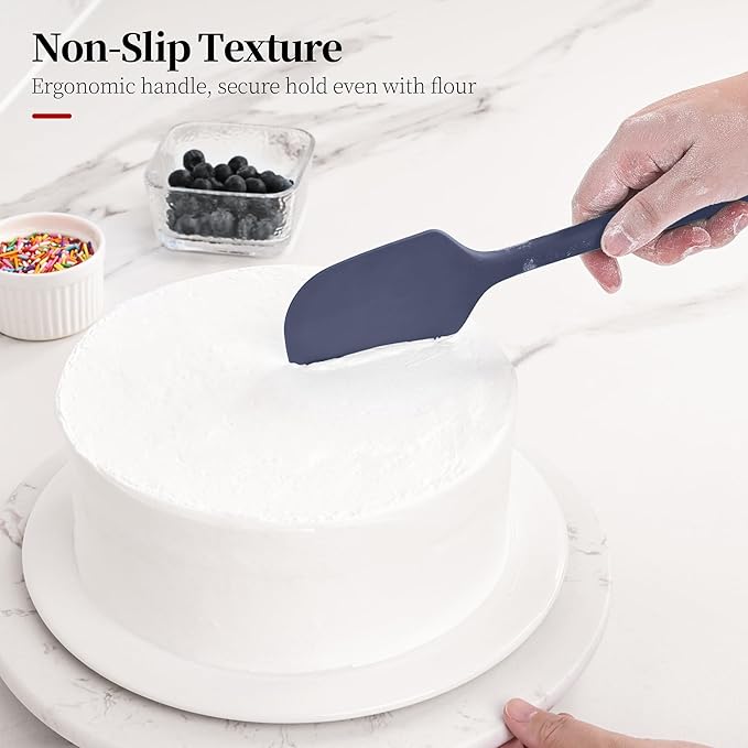 600ºF Heat Resistant Spatulas, High Heat Food Safe Semless Kitchen Silicone Scraper Set for Cooking Baking Mixing Scraping Stirring Nonstick Cookware Pan Bowl (3Pcs,Midniaht Blue)