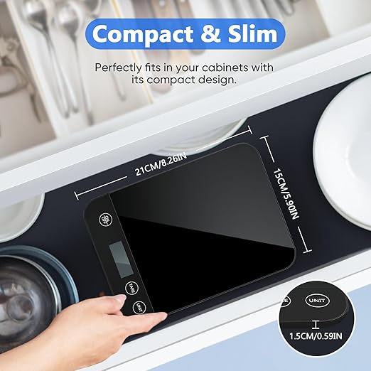 Digital Kitchen Scale, 22lb Capacity, Tempered Glass, Easy Tare Function, Large LCD Display, Perfect for Cooking, Baking, and Meal Prep