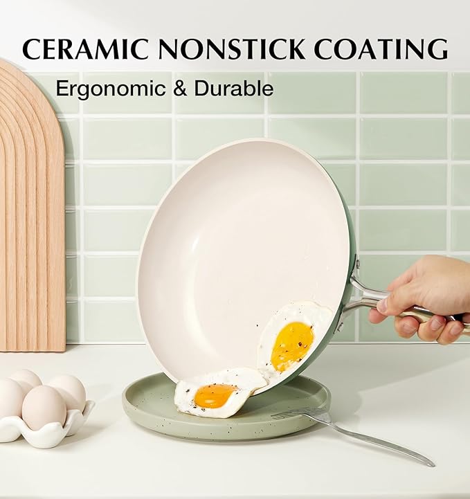 KOCH SYSTEME CS 8 Inch Nonstick Frying Pan Skillet, Non Stick Ceramic Frying Pan with Stay-Cool Stainless Steel Handle, Induction Compatible Egg Pan, PFOA Free, Dishwasher Safe & Oven Safe, Green