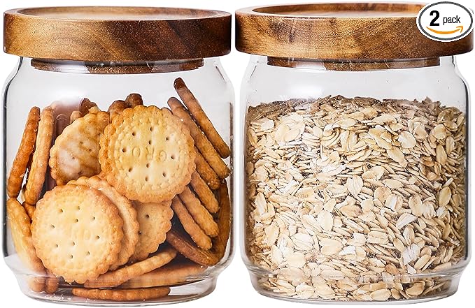 Glass Jar with Lid 3.54 Inch Wide, 15 OZ Small Airtight Food Storage Containers Glass Set for Coffee Beans| Sugars| Candy, 2 Pack