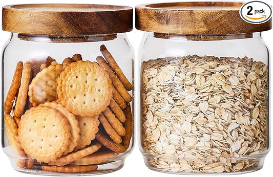 Glass Jar with Lid 3.54 Inch Wide, 15 OZ Small Airtight Food Storage Containers Glass Set for Coffee Beans| Sugars| Candy, 2 Pack