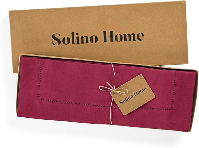 Solino Home Linen Cloth Placemats Set of 4-100% Pure Linen Hemstitch Beet Placemats 14 x 19 Inch - Classic Hemstitch Table Place Mats for Fall, Autumn, Thanksgiving, Christmas, Holiday, Winter