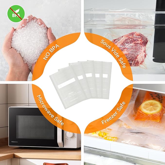 Wevac 6” x 10” 200 Count Food Vacuum Sealer Bags Keeper, PreCut Pint, Ideal for Food Saver, BPA Free, Commercial Grade, Great for storage, meal prep and Sous Vide