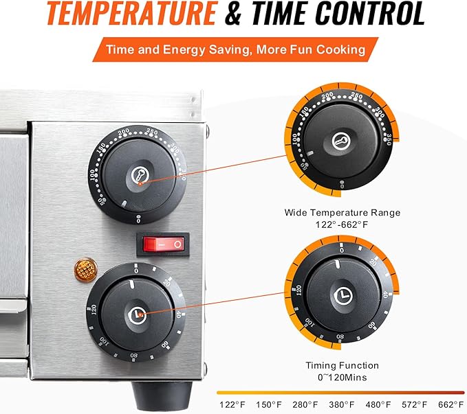 VEVOR Electric Pizza Oven for Countertops, 12-inch, 1500W, with Temp Control & 0-120 Min Timer, Even Baking Technology & Easy Clean Crumb Tray, Ideal for Both Commercial & Home Kitchens
