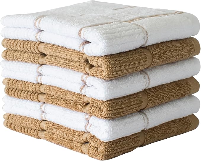 CRAFTSWORTH Kitchen Towels, 15 x 26 Inches, Pack of 6, 400 GSM, 100% Ring Spun Cotton, Tan Combo Windowpane Dish Towels Super Soft and Absorbent, Tea Towels and Bar Towels
