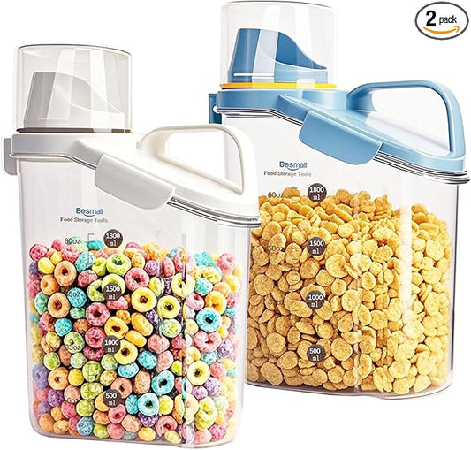 Cereal Containers Storage,2L Airtight Large Dry Food Storage Containers with Pouring Spout, Measuring Cup for Flour and Grain,BPA Free Plastic Dispenser