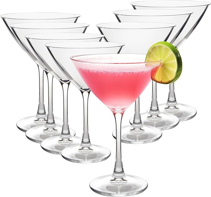 D'Eco Unbreakable 9 oz Martini Glasses (Set of 8) - 100% Tritan Glassware- Reusable Shatterproof Espresso & Dirty Martini Glasses- Great for Summer Pool Parties, Girls' Nights - Wedding Gift Idea
