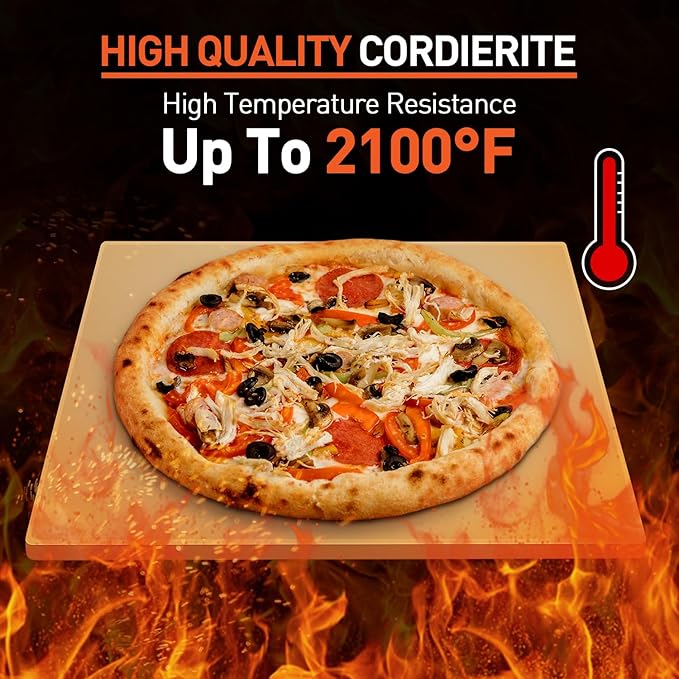 Pizza Stone for Oven and Grill 15 x 12 Inch, Rectangular Baking Stone for Bread, Heavy Duty Ceramic Pizza Pan, Thermal Shock Resistant Safe for Bread, Pies and More