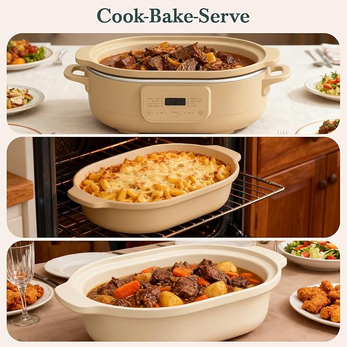 MAGNIFIQUE 4 Quart Programmable Casserole Slow Cooker, 8-in-1 Multi Cooker with Removable Non-Toxic Stoneware Crock, Claypot Slow Cooker, Rice-cooking, Nonstick, Oven Safe Pot to 450°F, Brown