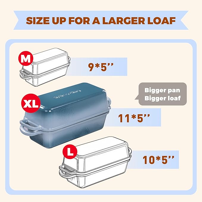 11x5 Inch Cast Iron Bread Loaf Pan With Lid, 5.8 Qt Large Loaf Pan for Sourdough Bread Baking, Heavy Duty Dutch Oven Bread Pan For a Crispy Crust, Seasalt