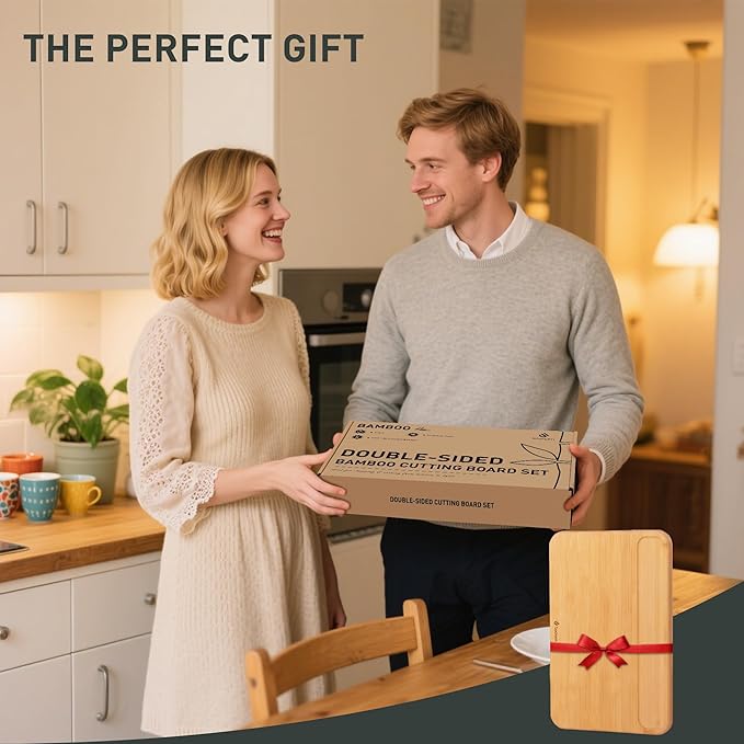Bamboo Cutting Board Natural Non Toxic Chopping Wood Cutting Board With Juice Grooves Knife-Friendly Finish For Versatile Kitchen Use Ideal Charcuterie & Chopping Large Multi-Use New Home Must Haves