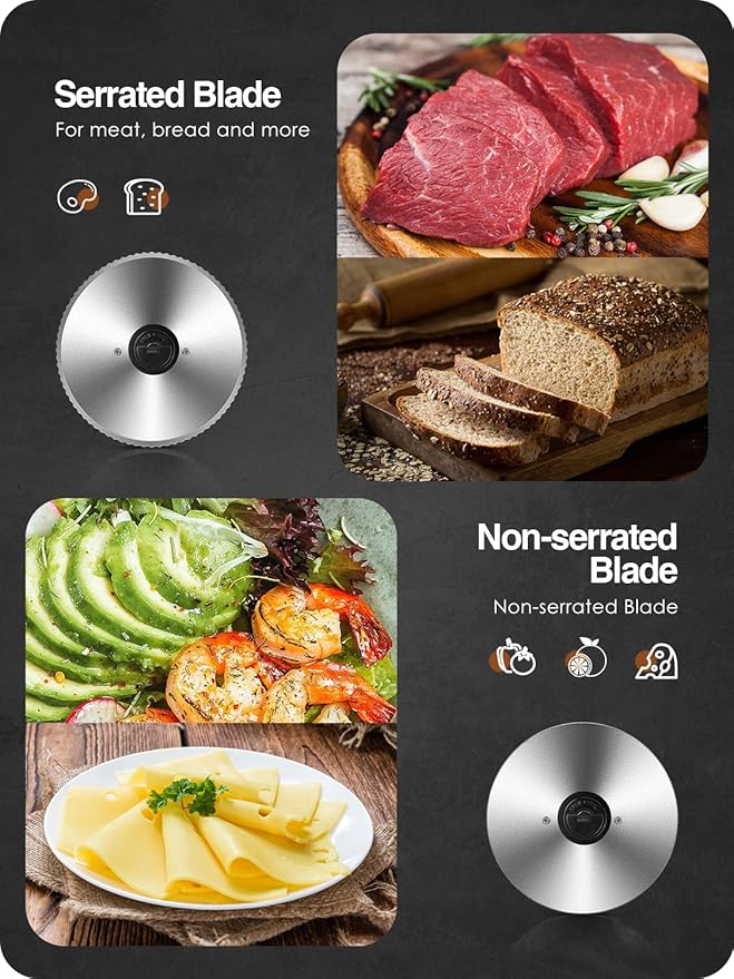 Meat Slicer 200W Electric Deli Food Slicer with 2 Removable 7.5" Stainless Steel Blade, Adjustable Thickness for Home Use, Child Lock Protection, Easy to Clean, Cuts Meat, Bread and Cheese