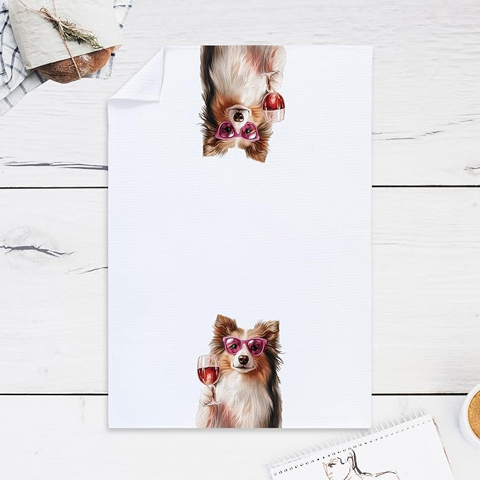 Cabana Bro Funny Wine Shetland Sheepdog Kitchen Towels, Sheltie Lover Gifts Dish Tea Hand Towels for Kitchen Bar Cart Decor, Gifts for Wine Lovers, Bar Towel for Bartender, 16x24 Inches