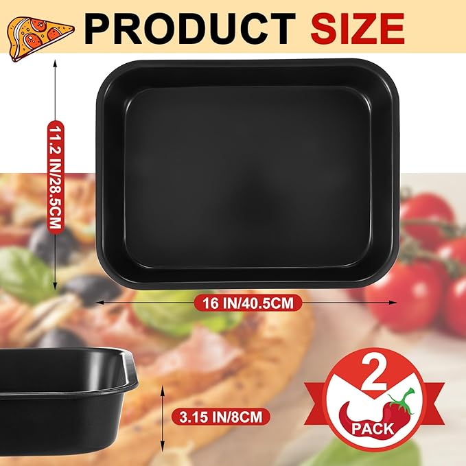 2 Pcs Detroit Style Pizza Pan 16 x 11.5 x 3.15 Inch Hard Rectangular Deep Pizza Pans Non Stick Sicilian Style Pan Dish Pre Seasoned Bakeware Kitchenware