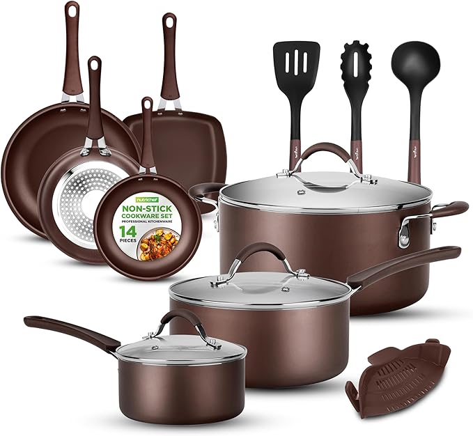 NutriChef Kitchenware Pots & Pans Set – High-qualified Basic Kitchen Cookware Set, Non-Stick (14-Piece Set)