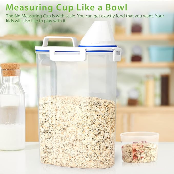 Rice Storage Container, 3 to 5Lbs Dry Food Airtight Container, Pet Dog Cat Food Canister, BPA Free Clear Plastic Kitchen and Pantry Organization Bin for Oatmeal, Grain, Cereal, Pasta, Flour