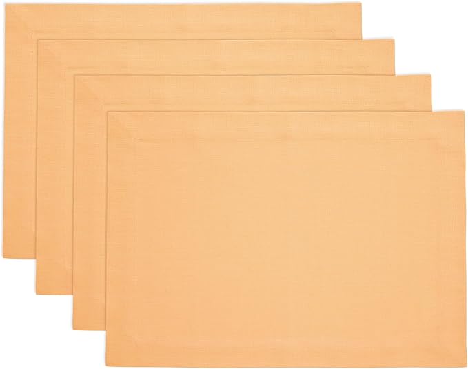Solino Home Linen Cloth Placemats Set of 4-100% Pure Linen Peach Placemats 14 x 19 Inch - Fete