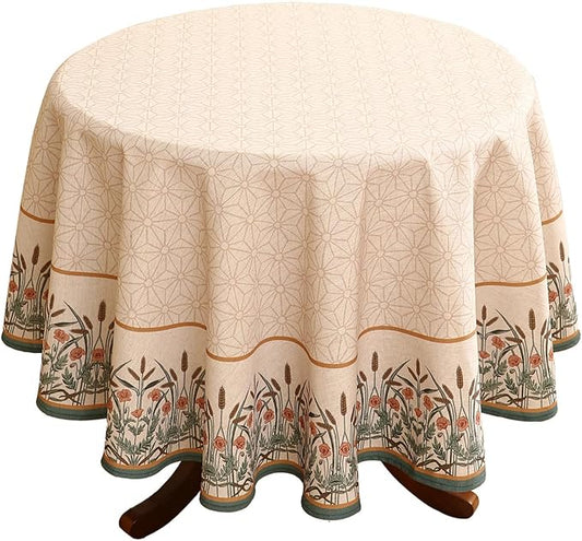 patdrea Designer Floral Linen Table Cloth Durable Breathable Tabletop Cover Dacorative Kitchen Dining Tablecloth for Round Tables for Kitchen Dining Parties,Holiday Christmas,Diameter 55"