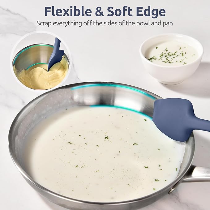 U-Taste Extra-Long 600ºF Heat Resistant Spatula Spoon: 14" Silicone Spoonula Cooking Utensils for Kitchen Use, Non-Stick Scoop Scraper with Soft Edge & Firm Core for Mixing, Serving (Midnight Blue)