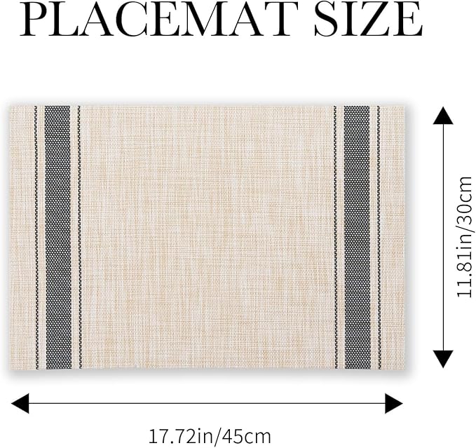 BACKTOEDEN Placemats Set of 8 Heat Resistant Washable Wipeable Placemat Woven Non-Slip Foldable Vinyl/Plastic Place Mats Indoor/Outdoor Mat Kitchen Dining Table Pad, Black Skyline