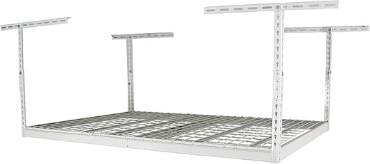 SafeRacks 4x6 Overhead Garage Storage Rack - Height Adjustable Steel Overhead Storage Rack - 500 Pound Weight Capacity (White, 18"-33")