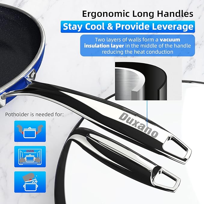 Deluxe DUXANO 14PC Healthy Pots and Pan With 9H Anti-scratch Coating, 2-Layer Non-Stick Ceramic&PFAS Free, Sensitively&Evenly Induction Cooking, Enhanced Flavor with Infrared Cookware, Dishwasher Safe