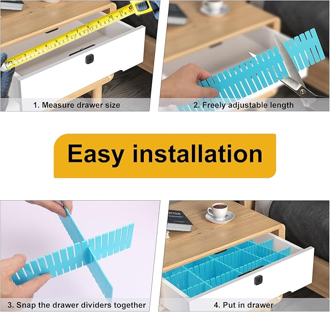 100 PCS Premium DIY Drawer Dividers, Blue, Adjustable Drawer Dividers for Perfectly Organized Drawers, Tidying Makeup, Clothes, Underwear, Cutlery, Kitchen, Bathroom, Bedroom, Office