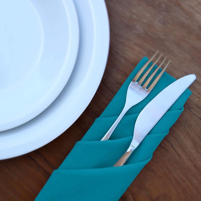 Ruvanti Cloth Napkins Set of 12, 18x18 Inches Napkins Cloth Washable, Soft, Durable, Absorbent, Cotton Blend. Table Dinner Napkins Cloth for Hotel, Lunch, Restaurant, Weddings, Events, Parties - Teal