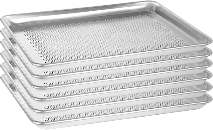 6 Pack Half Size Aluminum Perforated Baking Sheet Pan, 13"×18" Cookie Sheets For Oven in Bakery, Restaurant & Kitchen