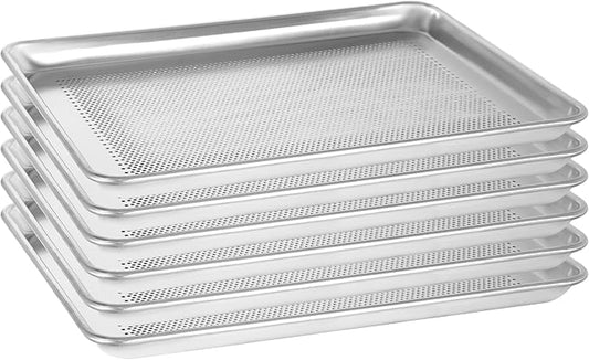 6 Pack Half Size Aluminum Perforated Baking Sheet Pan, 13"×18" Cookie Sheets For Oven in Bakery, Restaurant & Kitchen