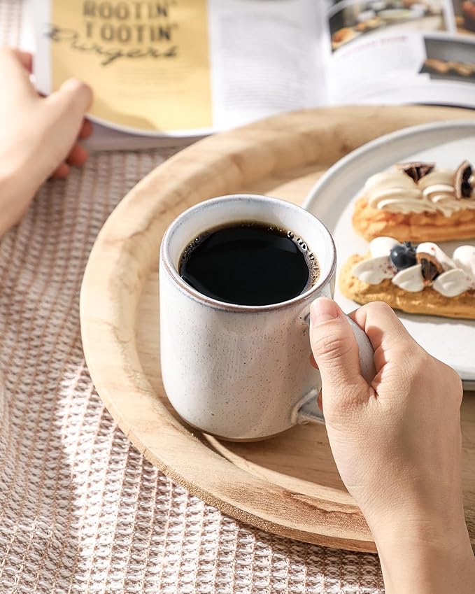 Hasense Coffee Mugs, 12 OZ Coffee Cups Ceramic Set of 4 with Handle and Speckled Patterns for Man Woman, Vintage Stoneware Porcelain Coffee Cups Set for Tea, Cocoa, Milk, Latte and Cappuccino - White