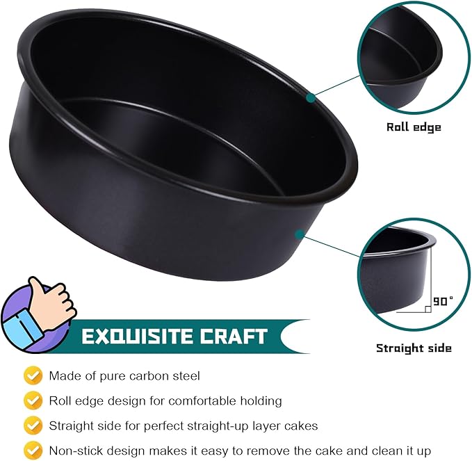 6 Inch Cake Pan Set for Baking - 2 Round Cake Pans with 50 Pieces Parchment Paper, Nonstick Deeper Circle Cake Baking Pans Sets for Baking-Black