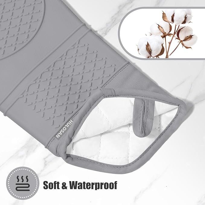 Oven Mitt and Pot Holders Sets, Quilted Cotton Terry Cloth,Non-Slip Pot Holder, Silicone Oven Mitt Heat Resistant, Oven Mittens 7.3"x14.2", Hot Pad 7"x10" & Dish Cloths 13"x25"