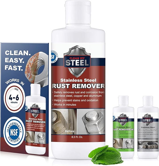 Stainless Steel Rust Stain Remover & Cleaner, Soft Cleanser, Safe for Food Areas, Non-Toxic for Appliances Perfect for Commercial Equipment, Refrigerator, Cybertruck and more (8.5 oz)