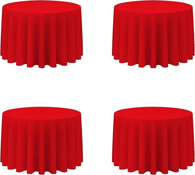 BRILLMAX 4 Pack Red Round Tablecloths 108 Inch - Circle Bulk Linen Polyester Fabric Washable Table Cloth Cover for Wedding Reception Banquet Birthday Party Buffet Restaurant