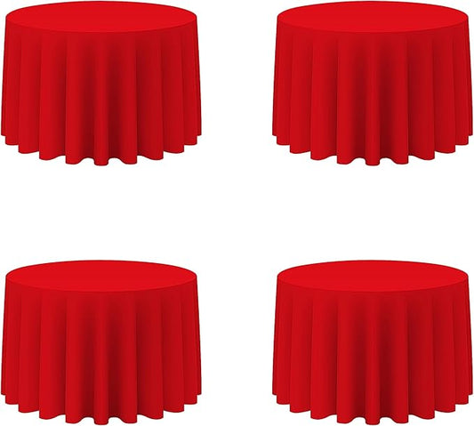BRILLMAX 4 Pack Red Round Tablecloths 108 Inch - Circle Bulk Linen Polyester Fabric Washable Table Cloth Cover for Wedding Reception Banquet Birthday Party Buffet Restaurant