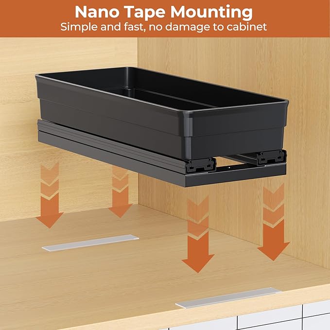 Pull Out Spice Rack Organizer for Cabinet, Slide Out Spice Racks Organizer, Easy to Install Spice Cabinet Organizers, 4.3''Wx10.6''Dx8.7''H, 2 Pack-2 Tier(Black)