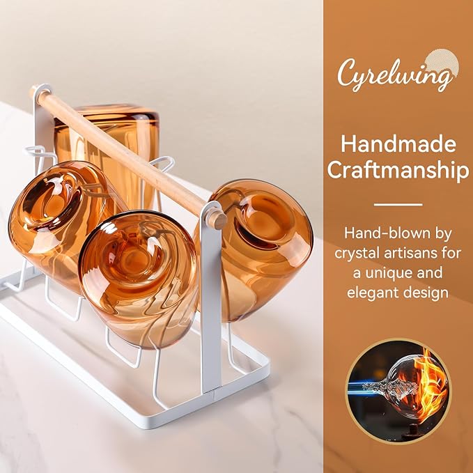 Brown Stemless Wine Glasses Set 6-Colorful Wine Glasses Stemless for Wine water,whiskies, juices, cocktails,Unique Gifts for Mother day Birthday Wedding Party