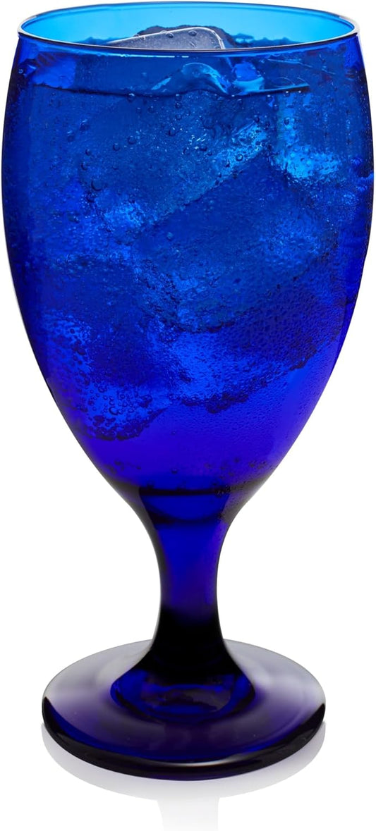 Libbey Premiere Cobalt Iced Tea Glasses, Stylish Cobalt Blue Drinking Glasses Set of 12, Dishwasher Safe Stemmed Water Goblets for Parties and More