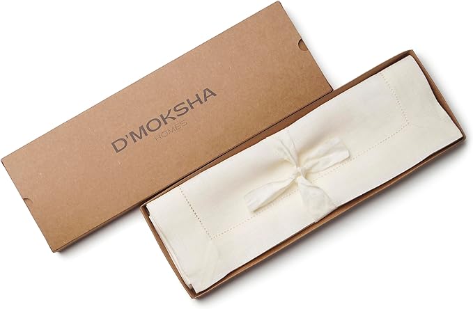 D'Moksha Homes Linen Placemats Set of 4 - Classic Hemstitch Ivory Placemats 14 x 19 Inch - 100% Pure Linen Table Mats for Fall, Thanksgiving, Christmas, Holiday - Handcrafted and Machine Washable